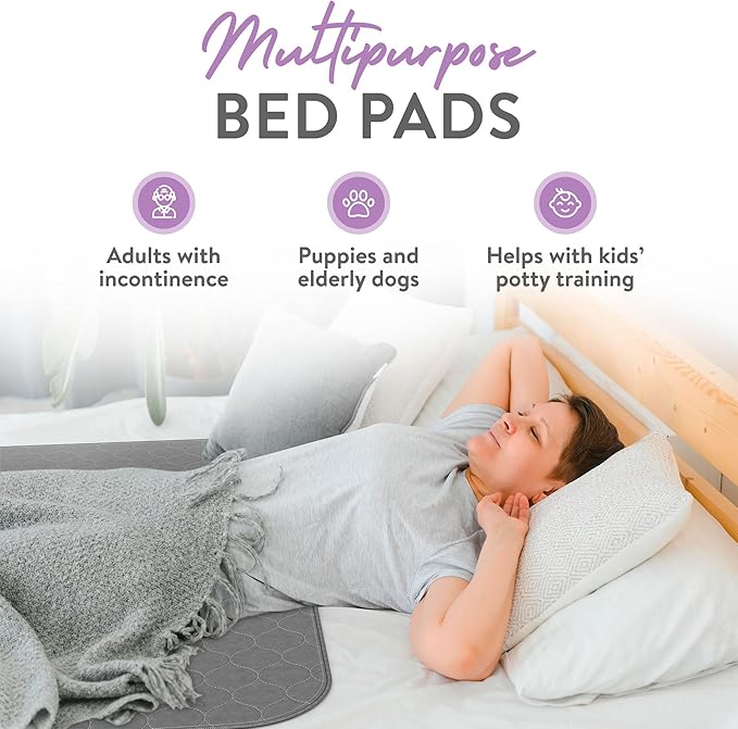 Inspire Underpads | Stain Hiding Gray Reusable Incontinence Bed Pads | Waterproof Mattress Pad | for Adults Babies and Dogs (34 X 36 - 2 Pack)-BubblyBeeBaby