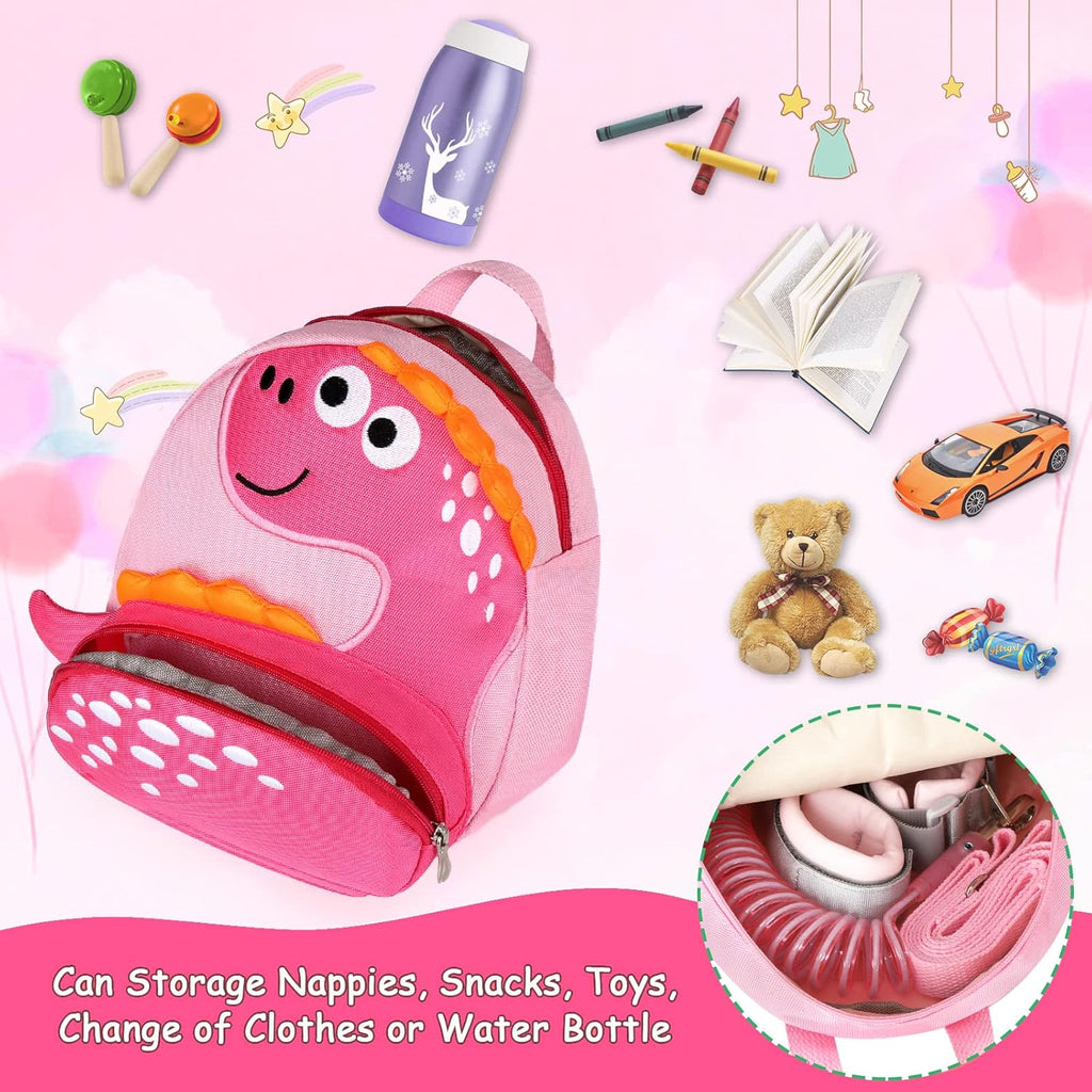 Accmor Toddler Harness Backpack with Leash, Cute Dinosaur Kid Backpacks with Anti Lost Wrist Link, Mini Child Harness Leash Walking Wristband Baby Protection Belt for Girls Aged 1-3 Years