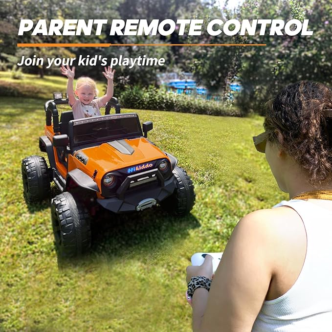 24V 9Ah Ride on Toy for Big Kids, 4WD 2 Seater Ride on Car Truck with Remote Control, 4x200W Motor - Orange-BubblyBeeBaby