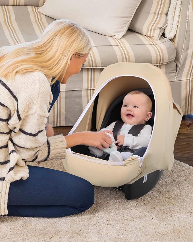 Metplus 2-in-1 Baby Car Seat Canopy, Multi Use Privacy Sun Shade, Protect Baby's Safety with Style, Infant Carrier Covers for Boys & Girls-BubblyBeeBaby