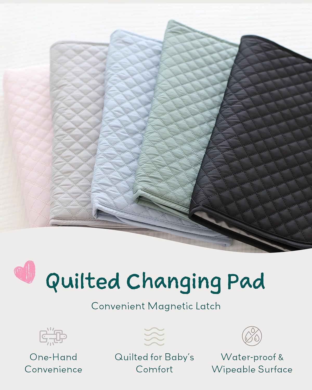 Lily Miles Baby Changing Pad Portable, Diaper Changing Mat with Magnetic Latches, Travel Pad for Diaper Bag, Baby Essentials, Wipeable & Waterproof Mat (Willow Green, Regular)