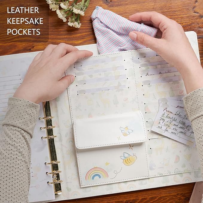 Keepsake Baby Memory Book with Keepsake Box Girl Boy - Timeless Leather-Bound Baby Milestone Book | Baby Book Keepsake and Baby Photo Memory Box to Record Baby Shower to Age 5 - Beautiful Gift-BubblyBeeBaby