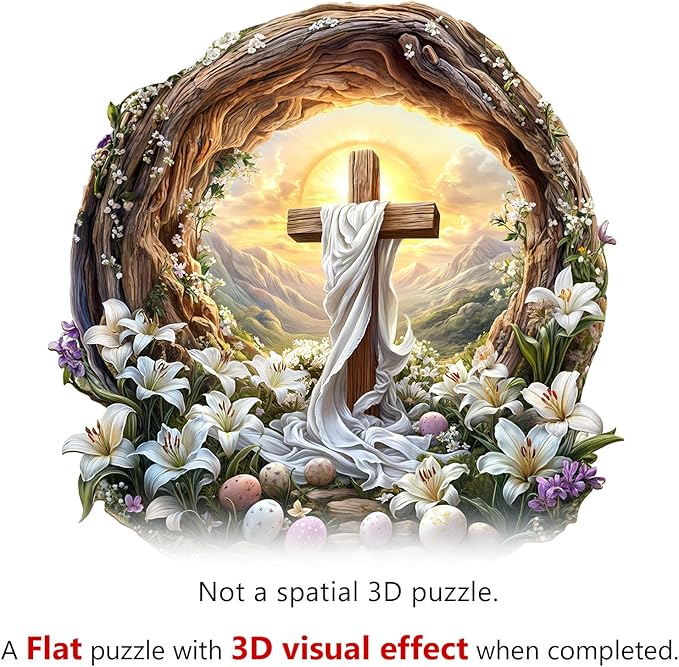 KAAYEE Wooden Puzzles for Adults, 3D Vision Effect Holy Light Cross Wooden Jigsaw Puzzle Unique Shape Wood Puzzle Adult, 3D Effect Flat Puzzle Birthday Family Game (M-11.4 * 11.3 in-200pcs)-BubblyBeeBaby
