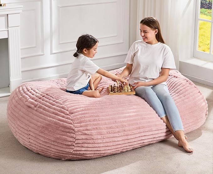 Hobestluk 5FT Bean Bag Chairs Adult Bean Bag with Portable Handle Comfy Large Bean Bag Lounge Chair with Removable Cover for Living Room Bedroom (Stripe Pink, 5FT)-BubblyBeeBaby