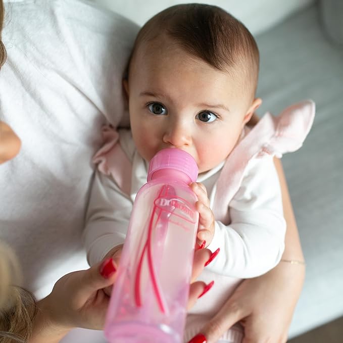 Dr. Brown's Natural Flow Anti-Colic Options+ Special Edition Pink Baby Bottle Gift Set with Soft Sippy Spout Transition Cup, Flexees Teether, Bottle Cleaning Brush and Travel Caps-BubblyBeeBaby