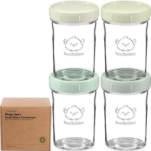 KeaBabies 4pk 8oz Glass Baby Food Containers with Lids - Leak-Proof, Microwavable Small Glass Jars, Baby Purees & Toddler Snack Storage Containers, BPA-Free, Dishwasher & Freezer Safe (Sage)-BubblyBeeBaby