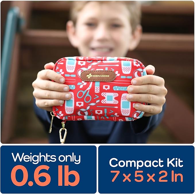 KeepGoing Travel First Aid Kit for Kids – 130 Pc. for Car, Home, Purse, Diaper Bag & Backpack with Latex-Free Bandages - Mini First Aid Kit Travel Size TSA-Approved-BubblyBeeBaby