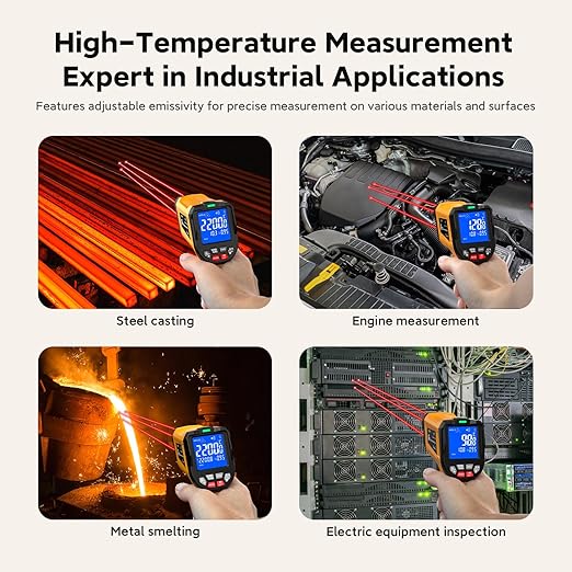 Industrial Infrared Thermometer Gun, 50:1 D:S Ratio, -58°F-3992°F, Triple Laser, High Precision Temp Gun for Kiln, Engine, HVAC, BBQ, Industrial Inspection-BubblyBeeBaby