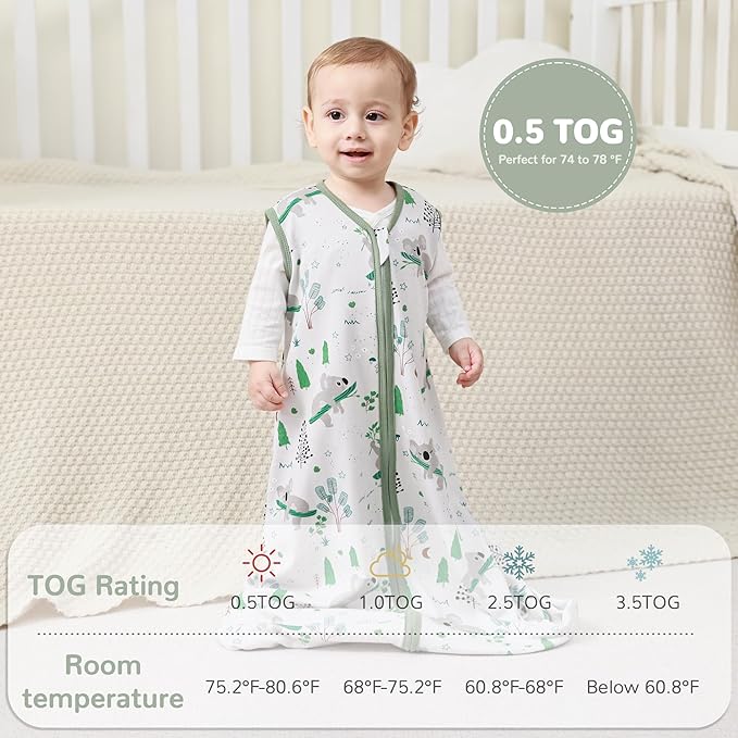 JELLYMONI Baby Sleep Sack 12-18 Months 100% Cotton Wearable Blanket, 0.5 TOG Soft Lightweight Toddler Sleeping Sack 3 Pack 2-Way Zipper Newborn Sleep Sacks-BubblyBeeBaby