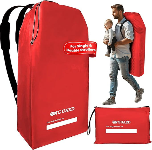 ONGUARD Waterproof Single and Double Stroller Bag for Airplane - Travel Stroller Cover for Air Travel and Storage - Gate Check Bag Backpack- Baby Airplane Essentials - Red-BubblyBeeBaby