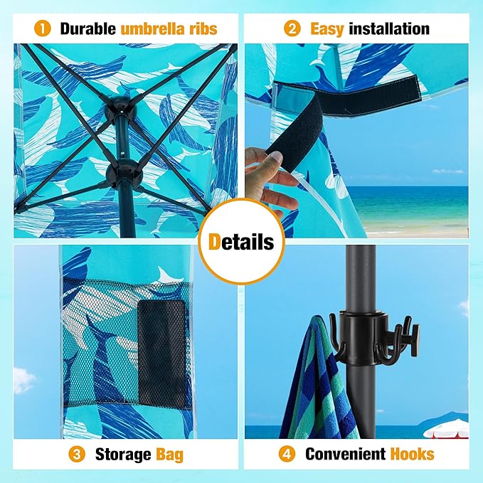HOMEDEMO Beach Canopy UPF 50+, 6'×6', Easy Set up and Take Down Tent with Sand Pockets, Side Wall Shade Wind Waterproof for Kids, Family & Friends-BubblyBeeBaby