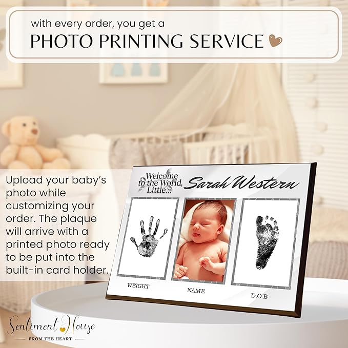 Inkless Hand and Footprint Kit, Baby Keepsake Plaque & Baby Shower Gifts - Ideal as Mom To Be Gift, Nursery Picture Frames, Clean Touch Hand and Footprint Kit (Style 1 - Design 4)-BubblyBeeBaby