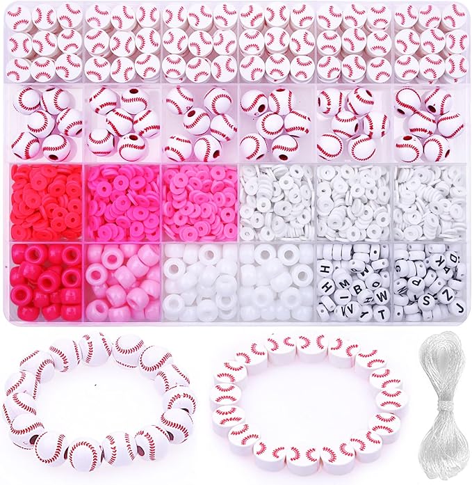 1600PCS Baseball Sports Ball Polymer Clay Beads Charms for Friendship Bracelets Making Kit Cute Fun Beads DIY Arts Crafts Birthday Gifts for Kids Girls Baseball Bead-BubblyBeeBaby