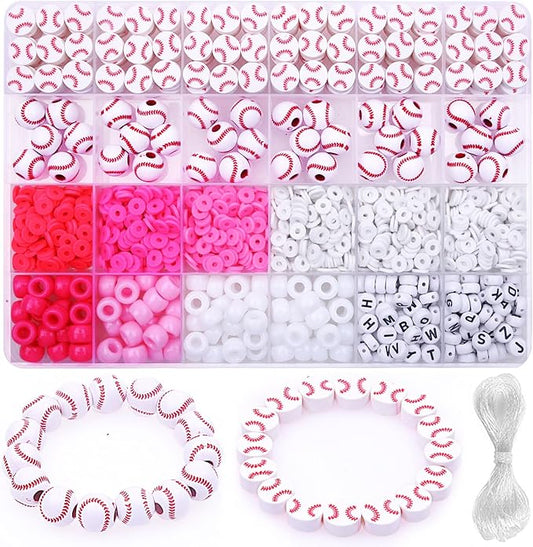 1600PCS Baseball Sports Ball Polymer Clay Beads Charms for Friendship Bracelets Making Kit Cute Fun Beads DIY Arts Crafts Birthday Gifts for Kids Girls Baseball Bead-BubblyBeeBaby