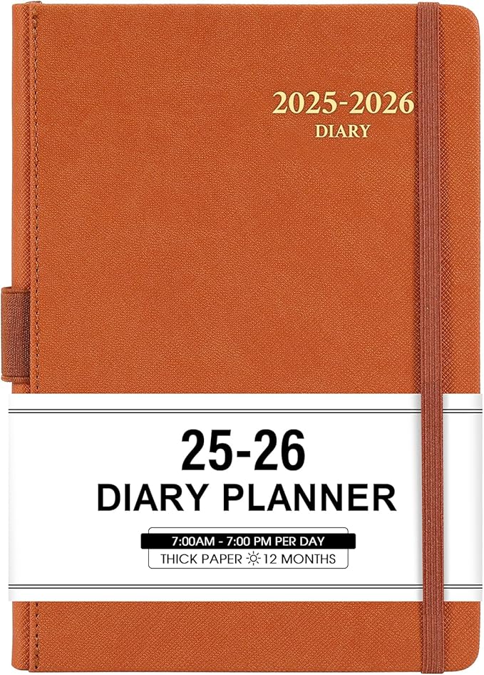 2025-2026 Appointment Book & Planner - Jul 2025 - Jun 2026, Daily Hourly Planner, 5.75" X 8.25", 60-Minute Interval, Faux Soft Leather Cover, Premium Paper, Academic Calendar with Pen Loop, Inner Pocket-BubblyBeeBaby