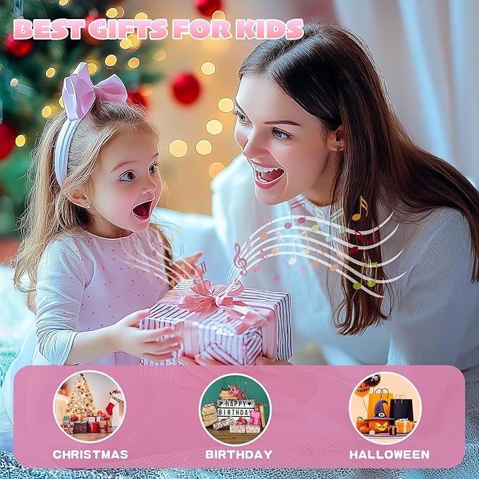 Karaoke Machine for Kids & Adults, Portable Bluetooth Mini Karaoke Speaker with 2 Wireless Microphone and Lights, Birthday Gifts for Girls & Boys, Toys for Girls, Family Home Party (Pink)-BubblyBeeBaby