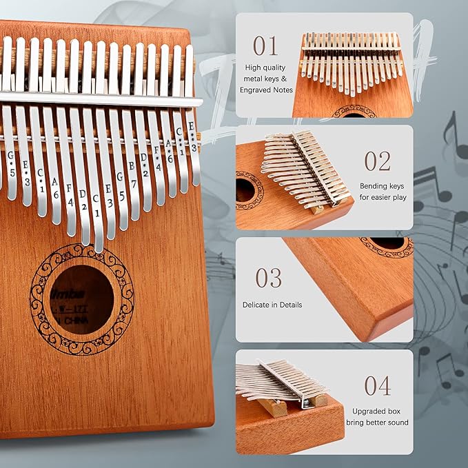Kalimba Thumb Piano,YUNDIE Portable 17 Keys Mbira Finger Piano with Tune Hammer and Study Instruction,Musical Instruments Birthday Gift for Kid Adult Beginners Professional(Brown)-BubblyBeeBaby