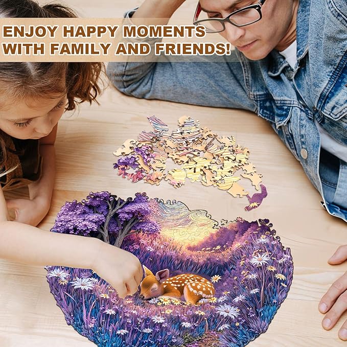 Jigfoxy Wooden Puzzles for Adults, Starry Night Fawn Wood Puzzles Adult, Unique Animal Shape Wooden Jigsaw Puzzles for Adults, Birthday Gifts for Puzzle Lovers, Family, Friend (S-8.5 * 8.5in-100pcs)-BubblyBeeBaby