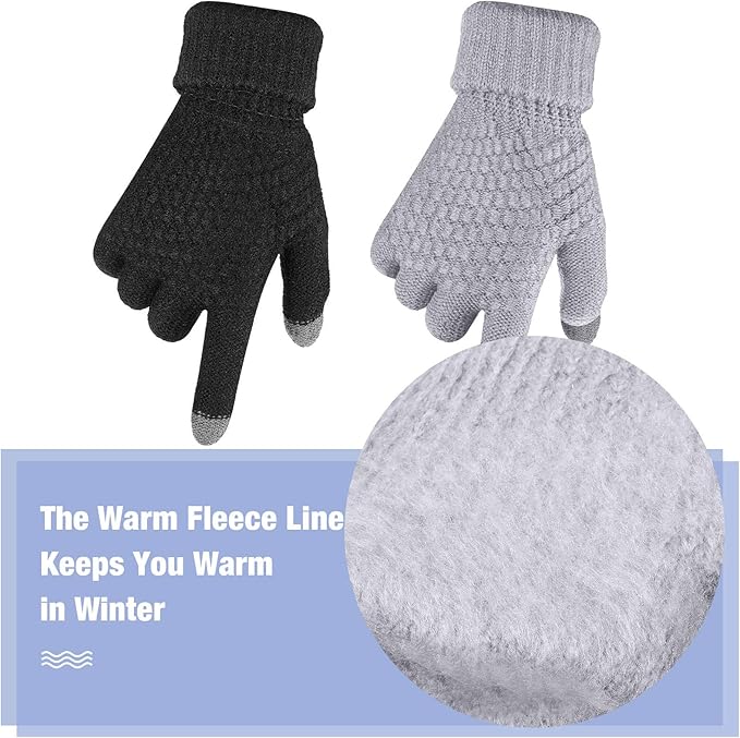 Geyoga 2 Pairs Women's Winter Touch Screen Gloves Soft Warm Fleece Lined Knit Elastic Cuff Winter Texting Gloves-BubblyBeeBaby