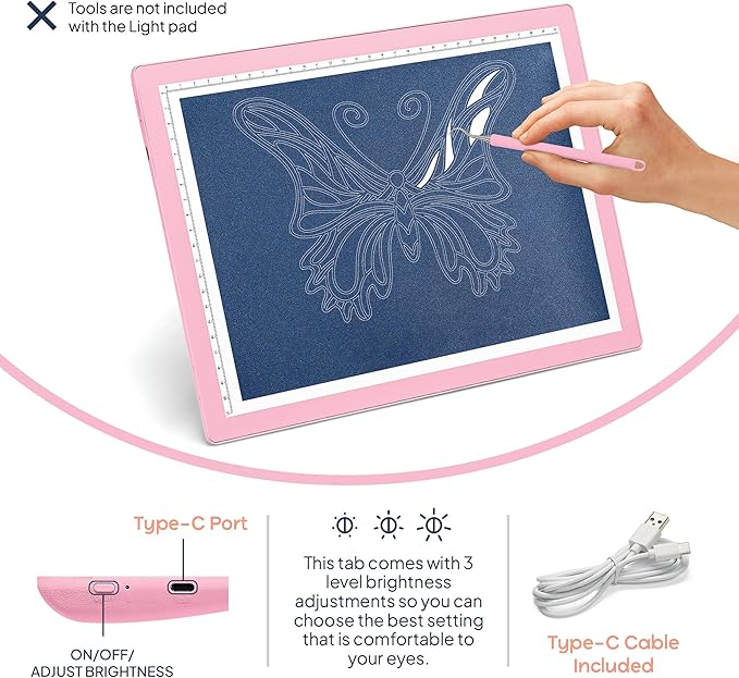iVyne Corded Light Pad for Weeding Vinyl - A4 Light Box for Drawing - Light Board for Tracing - Light Box for Diamond Painting, Weeding Vinyl, Sketching, Tracing (Pink)-BubblyBeeBaby