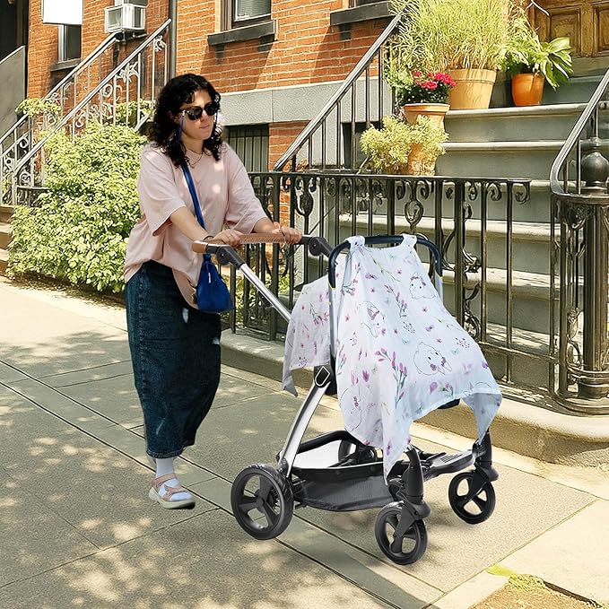 80S Muslin Car Seat Cover for Babies - Soft & Breathable Infant Carrier Canopy, Lightweight Sunshade for Summer, Universal Fit for Baby Boys & Girls-BubblyBeeBaby