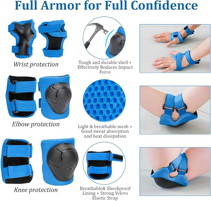 KAMUGO Kids Adjustable Helmet, with Sports Protective Gear Set Knee Elbow Wrist Pads for Toddler Age 2-8 Boys Girls, Bike Skateboard Hoverboard Scooter Rollerblading Helmet Set-BubblyBeeBaby
