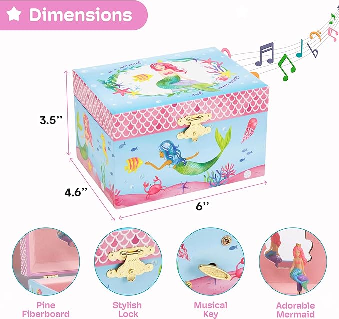 Jewelkeeper Musical Jewelry Box for Girls, Underwater Mermaid Jewelry Boxes, Over The Waves Tune and Spinning Mermaid Doll, Girls Gifts Music Box-BubblyBeeBaby