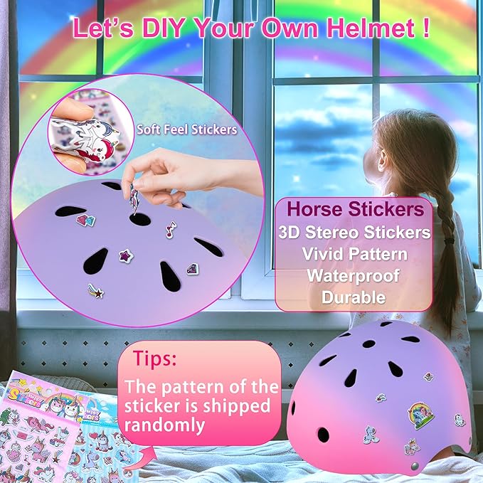Kids Bike Helmet with DIY Stickers and Knee Pads Elbow Pads Wrist Guard Set for Ages 3-8-14 Toddler Boys Girls Helmet for Roller Skates Cycling Skateboarding Bicycle Scooter-BubblyBeeBaby