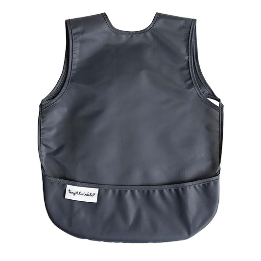 Tiny Twinkle Mess Proof Baby Bib - Waterproof & Lightweight Baby-Led Weaning Apron | 100% Recycled Polyester, Easy Clean & Machine Washable (Charcoal, Small 6-24 Months)-BubblyBeeBaby