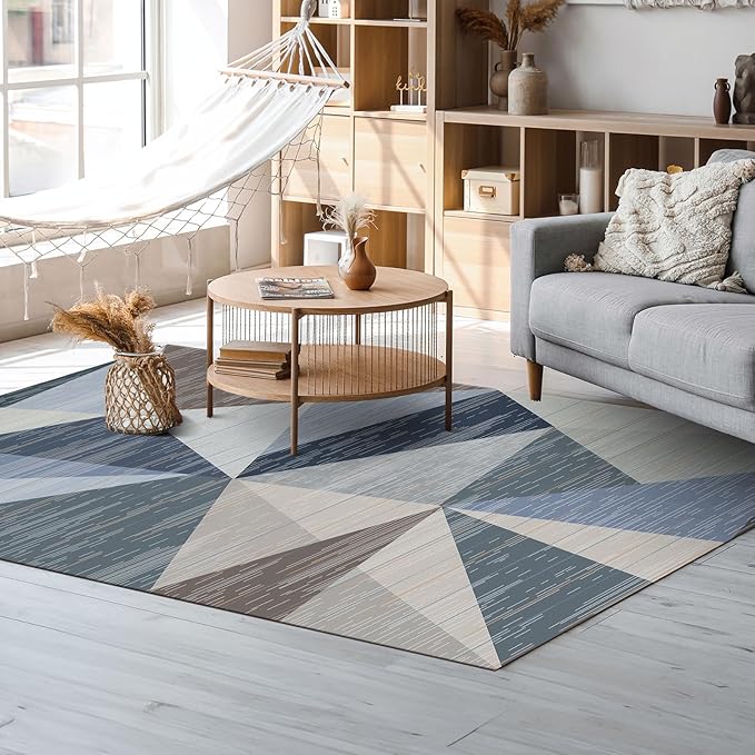 HOMFINE Washable Modern Area Rug - Geometric 10x14 Rugs for Living Room, Bedroom, Machine Washable Rug Soft Non Slip Non Shedding Area Rug - Blue, 10'x14'-BubblyBeeBaby