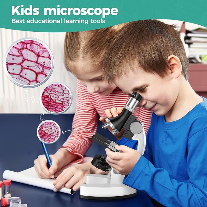 2400X Kids Microscope Science Kit - Handheld Microscope for Kids with Prepared Slides Metal Body LED Light Carrying Box Educational Compound Toy Set for Children Ages 8-12 5 Year Old Boys & Girls Gift-BubblyBeeBaby