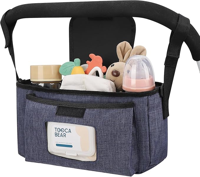 Accmor Universal Stroller Organizer with Insulated Cup Holder and Shoulder Strap, Stroller Bag Caddy Organizer Stroller Accessories for Uppababy, Baby Jogger, Nuna, Doona, Britax Strollers-BubblyBeeBaby