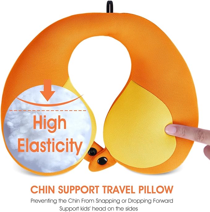 INFANZIA Kids Chin Supporting Travel Neck Pillow, Helps Support Head and Neck, Comfortably Designed for Head, Neck, and Chin Support - Gifts for Toddler/Child/Kids, Orange-BubblyBeeBaby