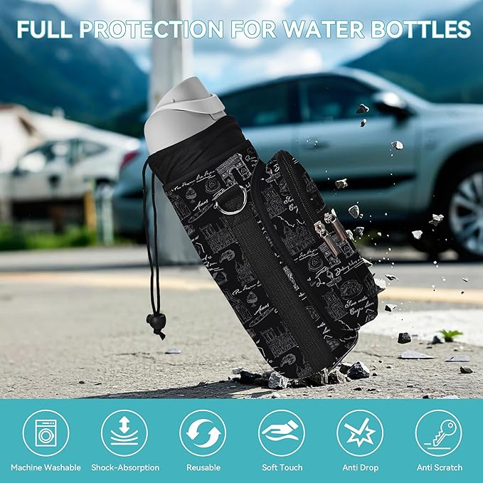 icolor Water Bottle Carrier Bag with Strap 25/32/40 oz Crossbody Bottle Holder with Phone Pocket Sling Sleeve Insulated Neoprene Water Bottle Pouch for Walking Travelling-BubblyBeeBaby