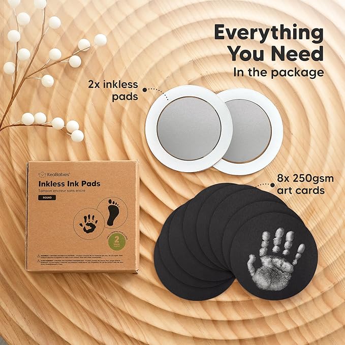 2-Pack Round Inkless Baby Hand and Footprint Kit - Mess Free Ink Pad for Newborn Keepsake, Dog Nose & Paw Print Kit, Clean Touch Ink Pad for Baby Hand & Footprints, Ideal New Mom Gifts (Silver)-BubblyBeeBaby