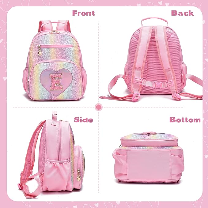I IHAYNER Kids Glitter Lightweight Backpack for School Travel & Daycare, Toddler Backpack for Girls 3+ Preschool Kindergarten Elementary Kids Backpack-Rainbow Pink E-BubblyBeeBaby