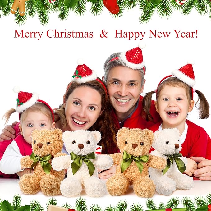 HyDren 12 Pack Bear Stuffed Animals 10 Inch Operation Christmas Bulk Items Small Bear Party Favors Plush Toys for Baby Shower Centerpiece Christmas Birthday Gifts(Light Brown)-BubblyBeeBaby