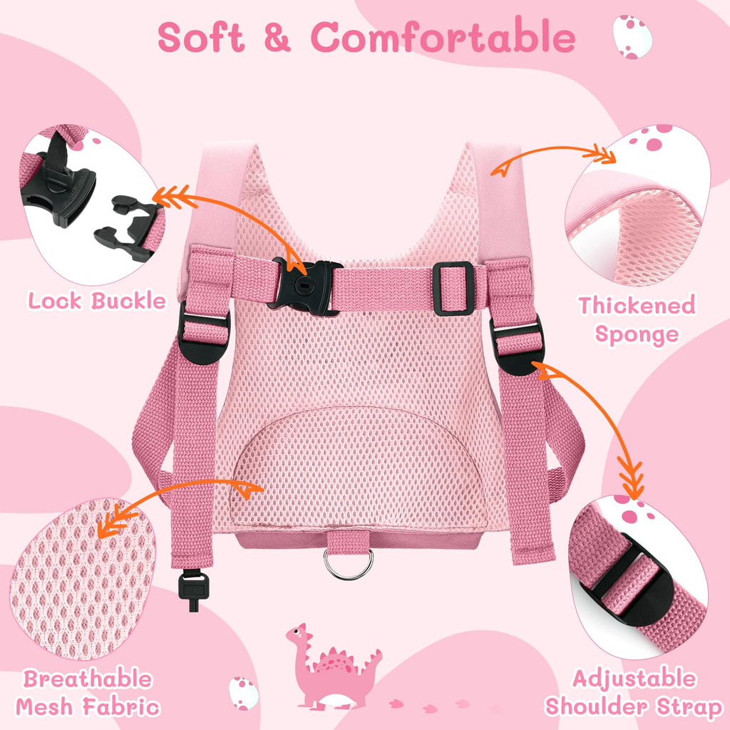 Dr.meter 3 in 1 Toddler Harness Leash + 8.2ft Anti Lost Wrist Link, Cute Dinosaur Kids Anti Lost Leash with Key Lock, Child Walking Harness for Parent Boys Girls Keep Kids Close, Travel Essensials