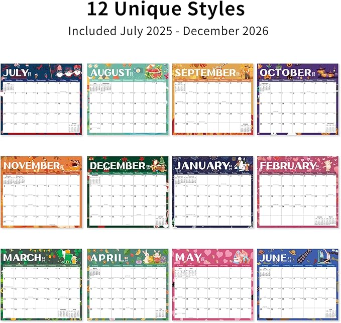 2025-2026 Magnetic Fridge Calendar 18 Monthly Magnetic Calendar for Refrigerator 2025-2026 Wall Calendar Planner Runs from July 2025 Until December 2026 Easy Organizing Markers Tearable (Festive)-BubblyBeeBaby