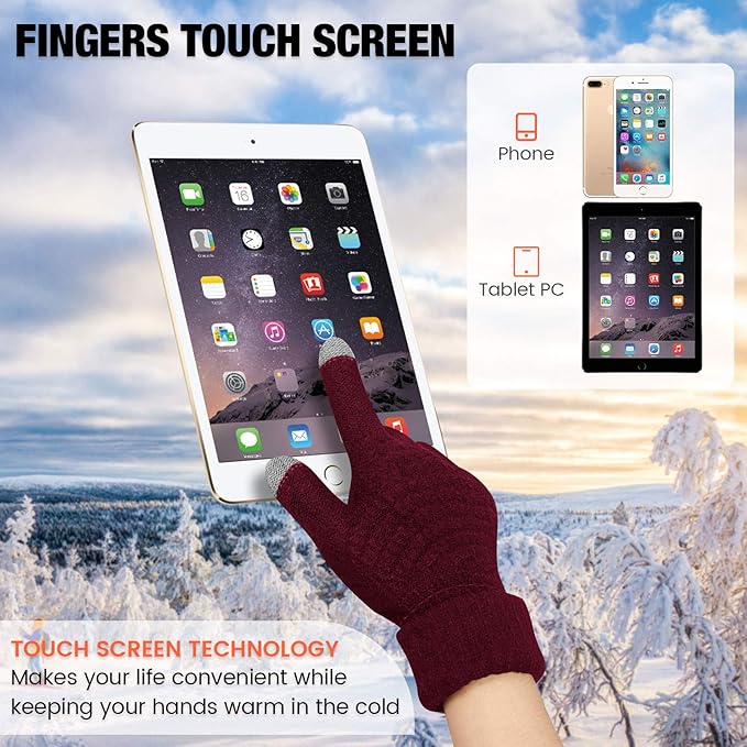 Geyoga 2 Pairs Women's Winter Touch Screen Gloves Soft Warm Fleece Lined Knit Elastic Cuff Winter Texting Gloves-BubblyBeeBaby