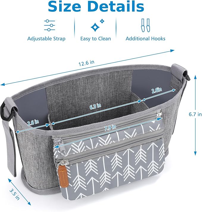 Accmor Universal Stroller Organizer with Detachable Phone Bag, Stroller Bag Caddy Organizer Stroller Accessories for Uppababy, Baby Jogger, Nuna, Doona, Britax Strollers-BubblyBeeBaby