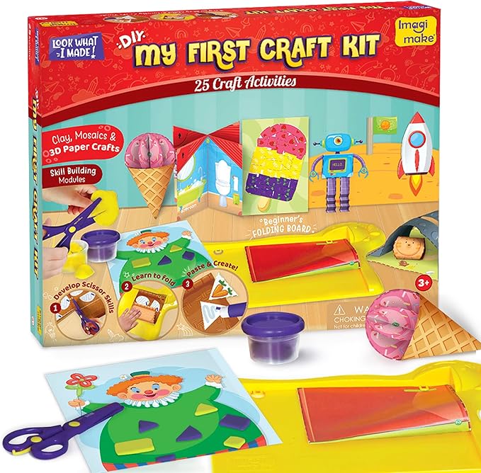 Imagimake My First Craft Kit | 25 Craft Activities in Scissor Skills Activity Book | Toddler Arts and Crafts for Kids Ages 3,4,5,6 | Toddler Girls Toys | Perfect Gifts for 3 Year Old Girl and Boy-BubblyBeeBaby