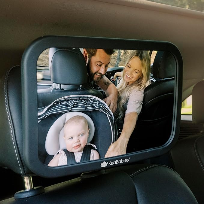 Safety Baby Car Seat Mirror - Wide Shatterproof Backseat Infant Car Mirror for Baby Rear Facing, Crystal Clear View, Travel Accessories, Easy Install & Adjustable for Removable Headrest (Matte Black)-BubblyBeeBaby