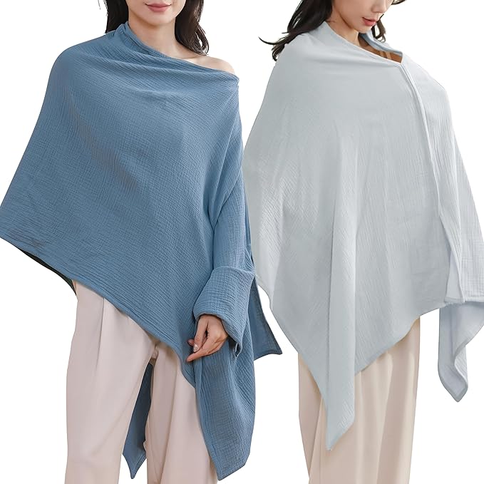 2-Pack Nursing Covers for Breastfeeding, 100% Organic Cotton Muslin Breastfeeding Cover, Multi-Use Nursing Scarf, Car Seat Canopy, Stroller Cover, Soft Breathable Baby Blanket Grey-BubblyBeeBaby