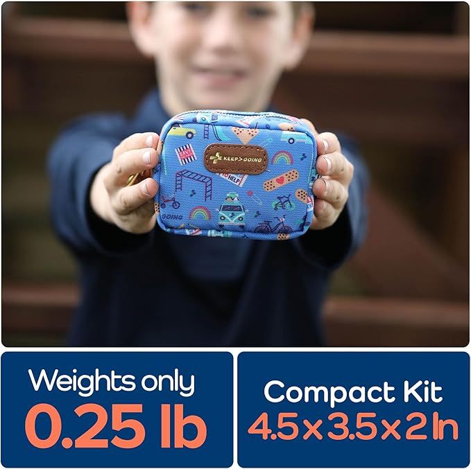 KeepGoing Small Travel First Aid Kit Kids – 60 Pc. Mini First Aid Kit for Purse, Diaper Bag, & Backpack with Latex-Free Bandages – 4 Oz., & 4.5 x 3.5 x 2 in, TSA-Approved-BubblyBeeBaby