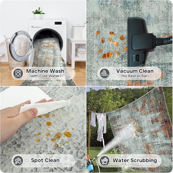 10x14 Area Rugs Large Living Room Rug Washable: Modern Abstract Rug Indoor Modern Carpet Non Slip for Dining Room Bedroom Nursery Home Office Red Brown-BubblyBeeBaby