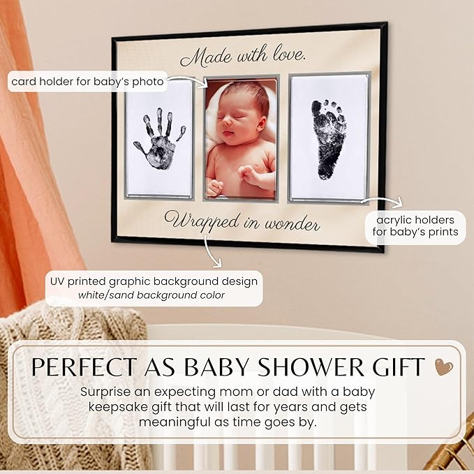 Inkless Hand and Footprint Kit, Baby Keepsake Plaque & Baby Shower Gifts - Ideal as Mom To Be Gift, Nursery Picture Frames, Clean Touch Hand and Footprint Kit (Style 2 - Design 5)-BubblyBeeBaby