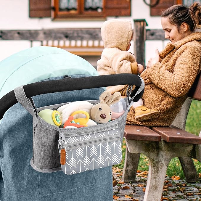 Accmor Universal Stroller Organizer with Detachable Phone Bag, Stroller Bag Caddy Organizer Stroller Accessories for Uppababy, Baby Jogger, Nuna, Doona, Britax Strollers-BubblyBeeBaby