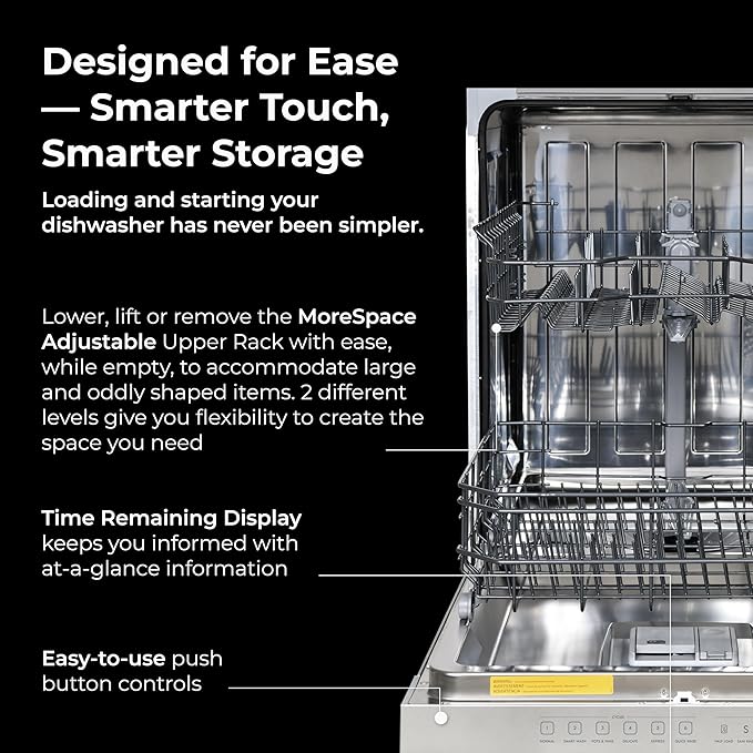 Kenmore 24" Built-in Stainless Steel Tub Dishwasher SmartWash, Smart Dry, and MoreSpace Adjustable Rack, Energy Star Certified, Fingerprint Resistant-BubblyBeeBaby