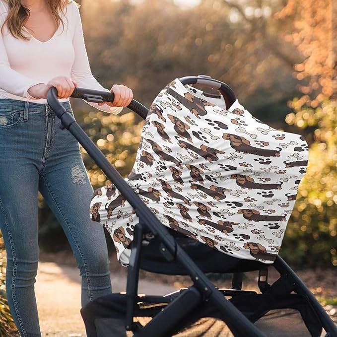 Binienty Cozy Car Seat Covers for Babies Boys Girls,Dachshund Dog Paw Stretchy Infants Carseat Canopies,Baby Shower Gifts-BubblyBeeBaby